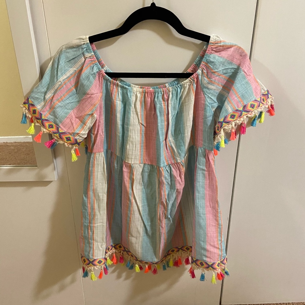 Impressions Boutique Off-the-shoulder Tassle Top